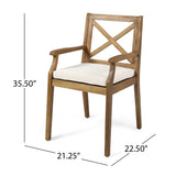 Christopher Knight Home Peter | Outdoor Acacia Wood Dining Chair Set of 2, Teak/Cream Cushion Christopher Knight Home
