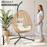 LEX CRAFT Egg Chair with Stand, Patio Wicker Hanging Chair, Hammock Swing Chair, 350LBS Capacity for Bedroom, Balcony, Garden (YE-BE) LEX CRAFT