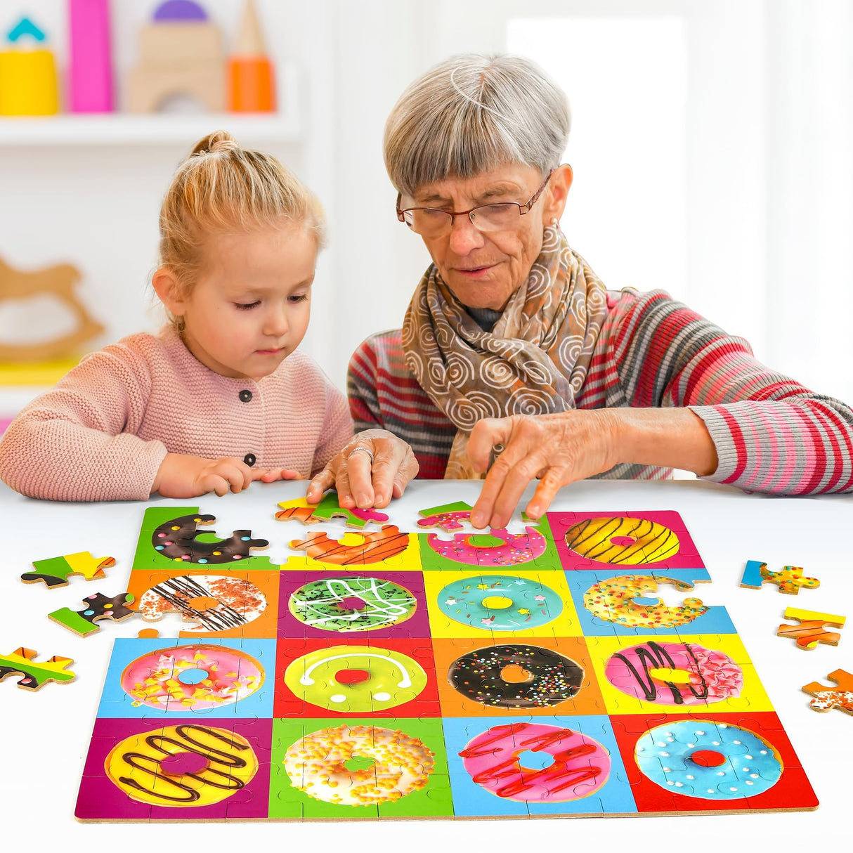 SYNARRY 100 Piece Wooden Puzzles for Kids Ages 4-8, Donuts Jigsaw Puzzle for Kids Ages 4-6 8-10 Teens, Preschool Educational Puzzles for 4 5 6 7 8 9 Years Old Boys Girls Children, Beautiful Toys Gifts SYNARRY