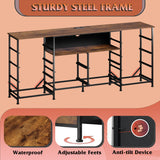 WLIVE 12 Drawer Dresser for Bedroom, Dresser TV Stand for 65, 70, 75 inch TV with Led Lights & Charging Station, Wide Chest of Drawers with Open Shelves, Fabric Dressers for Living Room, Rustic Brown WLIVE