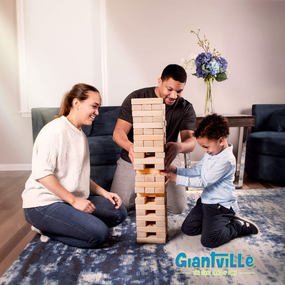 Giantville Giant Tumbling Timber Toy - Premium Pine Wood Life-Size Blocks Tower - Big Floor/Board Indoor/Outdoor Yard Game for Kids & Adults - 56-Pieces + Carry/Storage Bag - Grows to Over 4-Feet Giantville