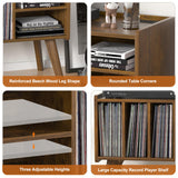 Forevich Record Player Stand Table with Vinyl Storage Holder Large Turntable Record Stand with Power Outlet Holds Up to 220 Albums Display Shelf Cabinet with Wood Legs for Living Room Rustic Brown Forevich