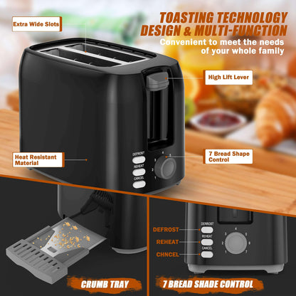 Toaster 2 Slice - Black Toaster Best Rated Prime Wide Slot 2 slice Toaster, 7 Bread Shade Settings, Removable Crumb Tray Compact Toaster Toasters the Best 2 Slice for Bagel Bread Waffle