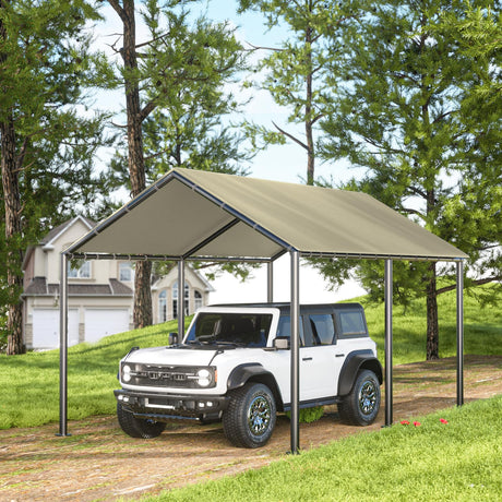 Grezone 10 x 20ft Heavy Duty Carport,Portable Car Tent Garage,All Season UV Resistant Car Canopy for Auto,Truck,Boat,Car (Beige) Grezone