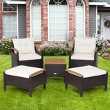 HAPPYGRILL 5 Pieces Patio Furniture Set Outdoor PE Wicker Lounge Chair and Ottoman Set with Cushions and Side Table with Acacia Wood Tabletop, Outdoor Conversation Set for Garden Poolside Backyard HAPPYGRILL