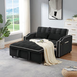 JEEOEHY 3 in 1 Convertible Sleeper Sofa Bed,Velvet Pull Out Couch Bed w USB&Type C Port,Comfy Futon Loveseat w Adjustable Backrest&Phone Stand&Cup Holder for Living Room Apartment Small Space(Black) JEEOHEY