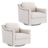Wrofly Swivel Barrel Chair Set of 2, Oversized Swivel Accent Chair with Comfy Back Pillow, Modern Upholstered Reading Lounge Chairs for Living Room Bedroom Office Club, Beige Linen Wrofly