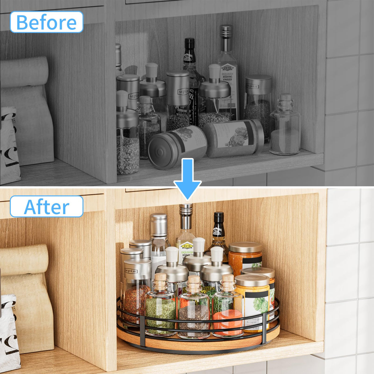 12" Lazy Susan Turntable Organizer - Oak Wood Lazy Susan for Cabinet Kitchen Countertop Dining Table Pantry Cupboard Bathroom Coffee Bar Storage Spice Rack Home Decor OVICAR