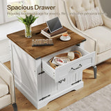 HOOBRO Farmhouse End Tables for Living Room, 23.6" Large End Table with Charging Station, Sofa Side Table with Drawer, Large Square Nightstand, Flip Top, White and Walnut WH605UBZ01 HOOBRO