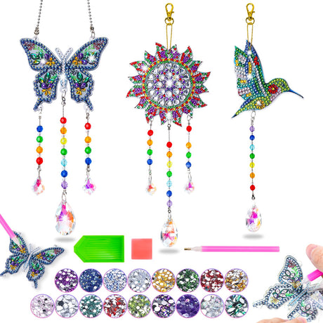Diamond Art Kits for Kids Ages 6-12: Birthday Gifts for 7 8 9 10 Year Old Girls Teens Creative Arts & Crafts for Girls Boys DIY Wind Chime & Suncatcher Craft Kit Crystal Window Garden Decor Kit Micaracy