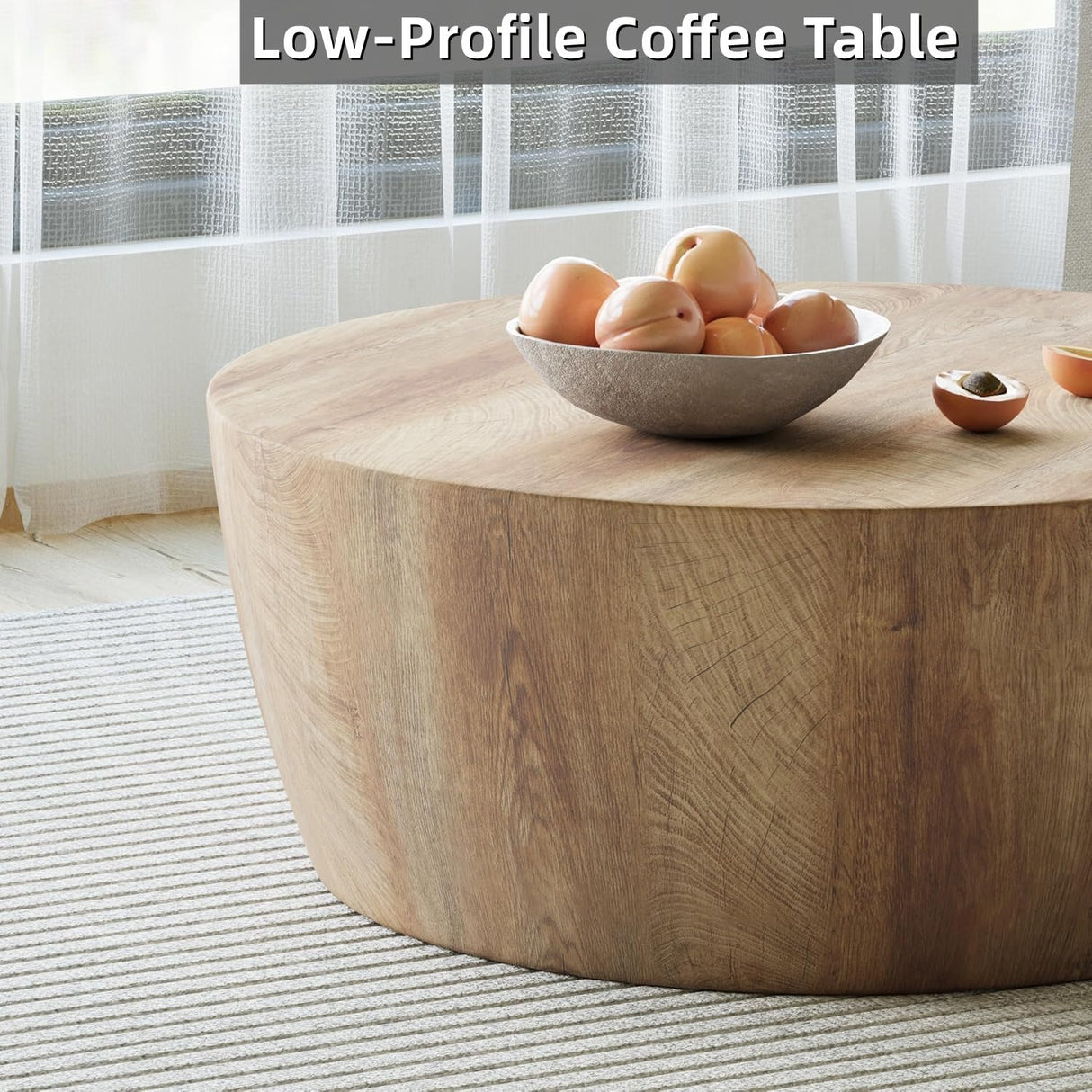 Maotifeys Rustic Drum Coffee Table for Living Room Round Center Table Modern Drum-Shape Wooden Cocktail Table for Home Office - Fully Assembled Maotifeys