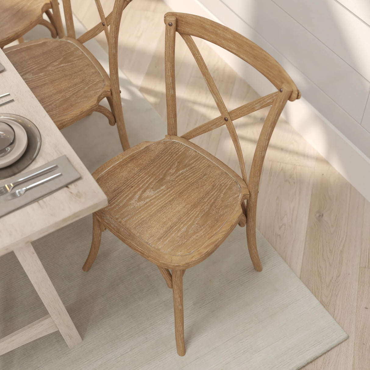 Merrick Lane Bardstown X-Back Bistro Style Wooden Dining Chair for Kitchens and Dining Rooms, High-Back Wood Stackable Kitchen Chair, Natural with White Grain Merrick Lane