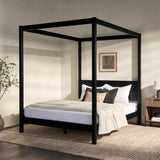 Walker Edison Isla Slatted Headboard Canopy Bedframe, Queen, Black Walker Edison