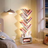 Hoctieon 6 Tier Tree Bookshelf, Tall Bookcase with Drawer, Freestanding Book Shelf with LED Lights, Display Floor Standing Storage Shelf, Book Organizer Shelves for Home Office, Living Room, White Hoctieon