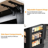 FUSUNBAO Large Kitchen Island with Storage & Power Outlet, Drawer, Adjustable Shelves, Side Open Compartments, and Drop Leaf,Island Table for Kitchen with Footrest,Black FUSUNBAO