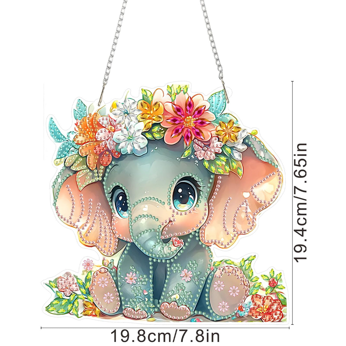 SENQAO Elephant Diamond Art Hanging Kit for Adult, Special Shaped Rhinestone, DIY Acrylic 5D Diamond Art Painting Window Pendants Home Garden Wall Hanging Kits Hanging Ornament SENQAO