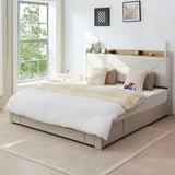 Tsuysi King Bed Frame with Headboard, Noise Free and No Spring Need Platform Bed Frame King Size with 3 Storage Drawers and USB Port for Home, Hotel, Guesthouse (Beige) Tsuysi