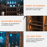 GAOMON Wine Bar Cabinet with LED Light, Home Coffee Cabinet with Wine and Glass Rack, Kitchen Buffet Sideboard Storage Shelf, Modern Liquor Cabinet for Living Room Dining Room (Brown) GAOMON
