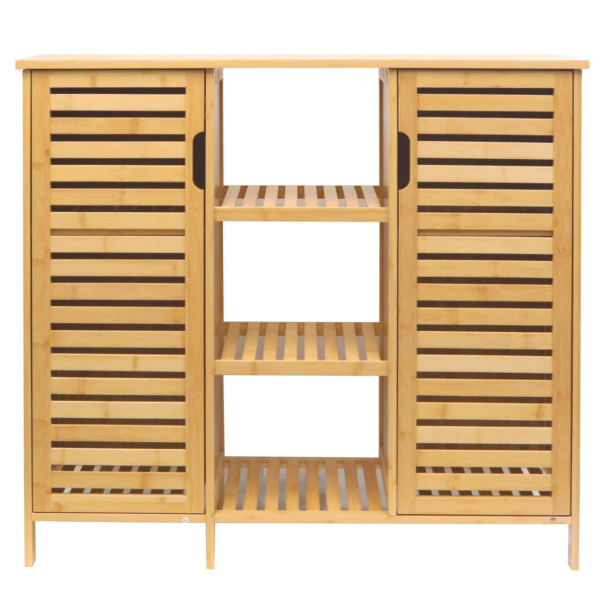 RoyalHouse Bamboo Storage Cabinet with 2 Doors and Shelves, 3-Tier Open Shelves, Free Standing Storage Organizer, Cabinet for Bathroom, Living Room, Kitchen RoyalHouse