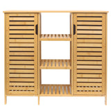 RoyalHouse Bamboo Storage Cabinet with 2 Doors and Shelves, 3-Tier Open Shelves, Free Standing Storage Organizer, Cabinet for Bathroom, Living Room, Kitchen RoyalHouse