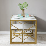 VECELO Kitchen Table with 2 Benches for 6,Wood Dining Room Dinette Sets with Metal Frame for Breakfast Nook and Small Space, 55", White&Gold VECELO