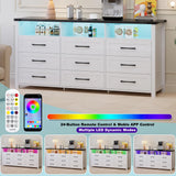Anbuy White Dresser for Bedroom 12 Drawers with LED Lights, 63" Long Chest of Drawers with Large Drawers, Modern 9 Drawer Dresser with 3 Open Space for Bedroom, Living Room, Entryway,Hallway (White Anbuy