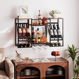 HOOBRO Wall Mounted Wine Rack, 3-Tier Wall Wine Rack, Floating Shelf with Wine Glass and Bottle Holders, Display Storage Shelf, for Dining Room, Kitchen, Living Room, Rustic Brown and Black BF23BJ01 HOOBRO