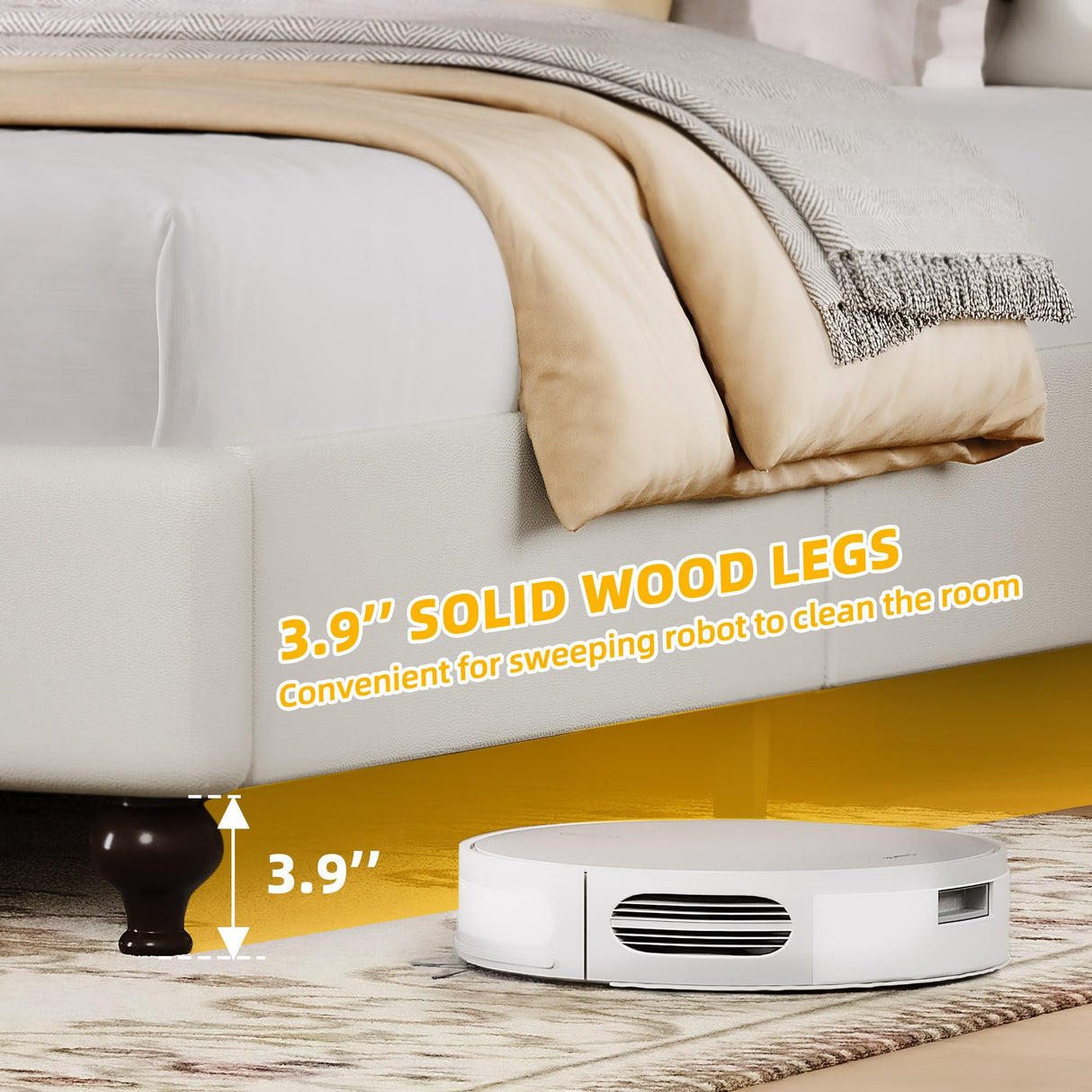 DWVO Queen Size Platform Bed Frame with 54" Tall Headboard, PU Leather Upholstered Platform Bed with Solid Wood Leg, Button Tufted, No Box Spring Needed, Easy Assembly, Beige DWVO