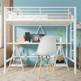 VECELO Twin Size Loft Bed with Full-Length Guardrails and Removable Ladder, Heavy-Duty Metal Frame, Space-Saving Design & Noise-Free, White VECELO