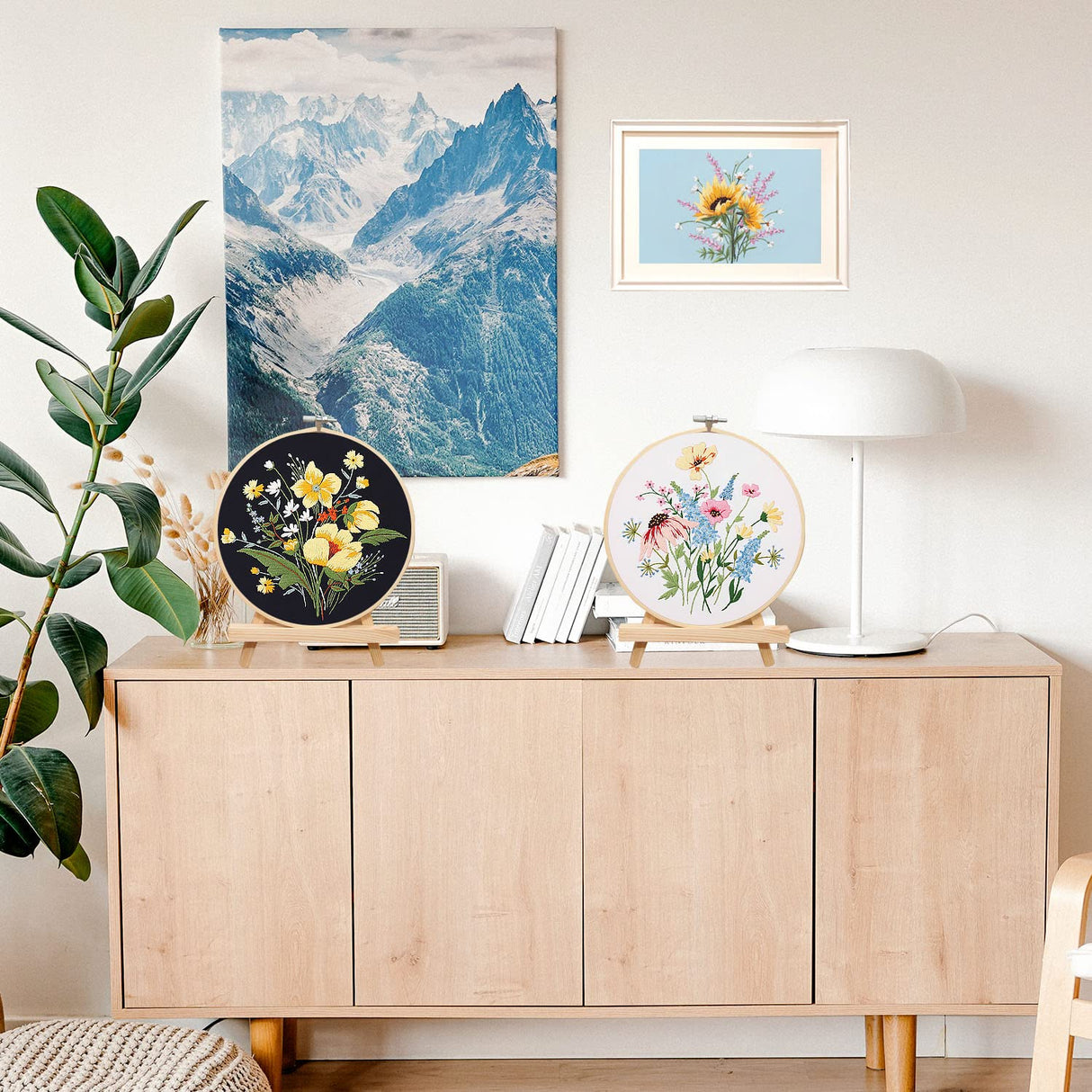 4 Sets Cross Stitch Embroidery Kits for Beginners Adults, Flower Stamped Pre Printed Cross Stitch Kits, Full Range of Embroidery Starter Kit with Instructions, 4PCS Embroidery Hoops, Threads and Tools MAMUNU