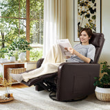 Neioml Swivel Rocking Recliner Chair for Small Space, Manual Swivel Glider Recliner for Nursery,RV,Rocking Recliner with Footrest and Side Pocket,Breathable Leather,Dark Brown Neioml