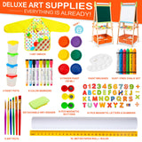 Kids Easel Including 100+ Accessories, Rundad Double Sided Wooden Easel for Kids Age 3-8 with Magnetic Chalkboard & Painting Board, Free Height Adjustable Art Easel Supplies for Toddlers Rundad