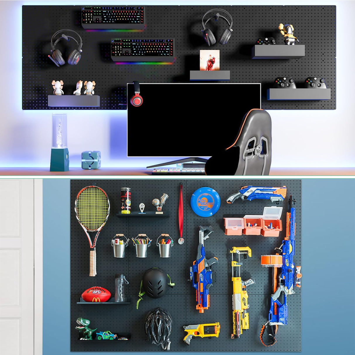 FZK Peg Board, 82PCS Metal Pegboard Wall Organizer Kit. Heavy Duty Pegboard, Peg Boards, Pegboard for Walls, Black Pegboard for Garage Craft Room Workbench Office Kitchen Tool Organization, 36 * 24 FZK