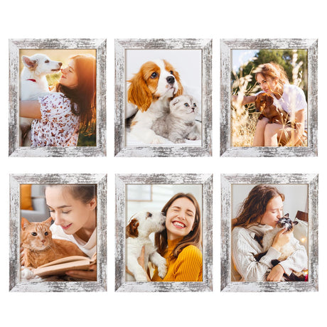 TWING 8x10 Rustic Picture Frames Set of 6 Distressed White Composite Wood Farmhouse Photo Collage Frame For Wall Decor Gallery Wall Frame Set Mounting or Table display, Ideal Valentine Gifts for TWING