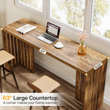 Tribesigns Bar Table, 63-Inch Counter Height Pub Table, Industrial Bar Height Table, Rectangular High Top Kitchen & Dining Counter Tables with Louvered Base for Narrow Space, Rustic Brown Tribesigns