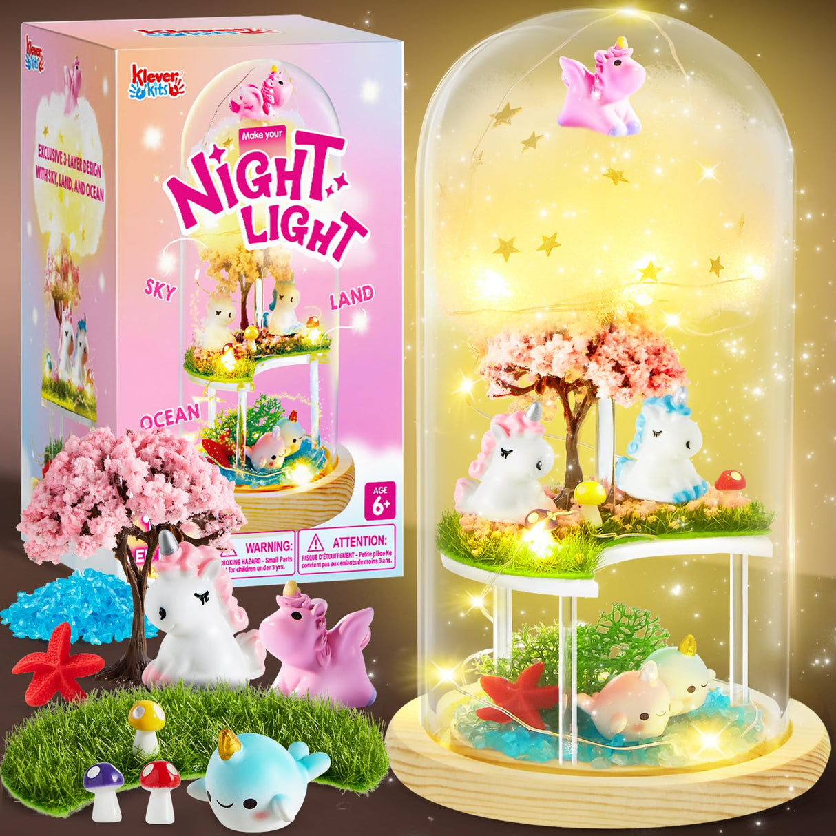 Make Your Own Unicorn Night Light - Birthday Crafts Gifts for Girls Kids, Unicorns Terrarium Kit for Kids, 3-in-1 Unicorn Toys Presents, Arts and Crafts for Girl Aged 6 7 8-12 Klever Kits