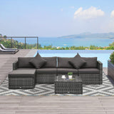 Outsunny 6 Piece Patio Furniture Set Outdoor Wicker Conversation Set All Weather PE Rattan Sectional Sofa Set with Ottoman, Cushions and Tempered Glass Table, Mixed Gray and Charcoal Outsunny