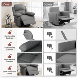 Glider Recliner for Adult Indoor Upholstered Lounge Nursery Chair Swivel Single Sofa with Side Pockets for Living Room Bedroom(Grey) Amopatio