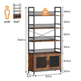 GarveeHome Bookshelf with Doors Industrial Bookcase with 4 Tiers Open Storage Shelf 70.87 in Tall Bookshelves Rustic Display Rack Cabinet for Bedroom, Living Room, Home Office, Brown GarveeHome