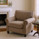 Sivoey Nailhead Armchair, Rolled Arms Accent Chair for Living Room, Single Sofa Chair with Springs Seat Cushion & Wooden Legs, Mid-Century Armchair for Apartment, Office, Farmhouse, Light Brown Sivoey