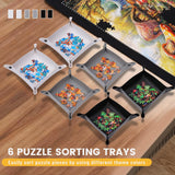 Lwoeo Jigsaw Puzzle Mat Roll Up 1000 Pieces, Smooth Top Saver Pad 34.6" x 22.8" with 6 Sorting Trays & Travel Storage Bag for Sorting Table, Board, Portable Puzzles Matt Rollup Non-Slip Rubber Bottom Lwoeo