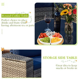 ECOTOUGE 7 Piece Outdoor Half Moon Furniture, Wicker Patio Sectional Conversation Set with 2 Storage Armrests and Glass Table, Brown Rattan Curved Sofa for Garden, Balcony and Backyard (Blue) ECOTOUGE