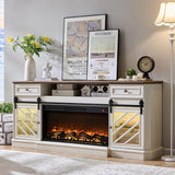 OKD 75” Fireplace TV Stand for 85 Inch TV, Farmhouse Highboy Entertainment Center with 36” Electric Fireplace, Modern Media Console Table with Drawers Storage&Cabinets for Living Room, Antique White OKD