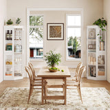 UKAOCAI 70''H Tall Corner Cabinet with Glass Doors,Farmhouse Storage Cabinet with 4 Shelves & Top Guard Rail,Home Pantry Hutch for Bar,Kitchen, Dining Living Room, Bathroom, White UKAOCAI