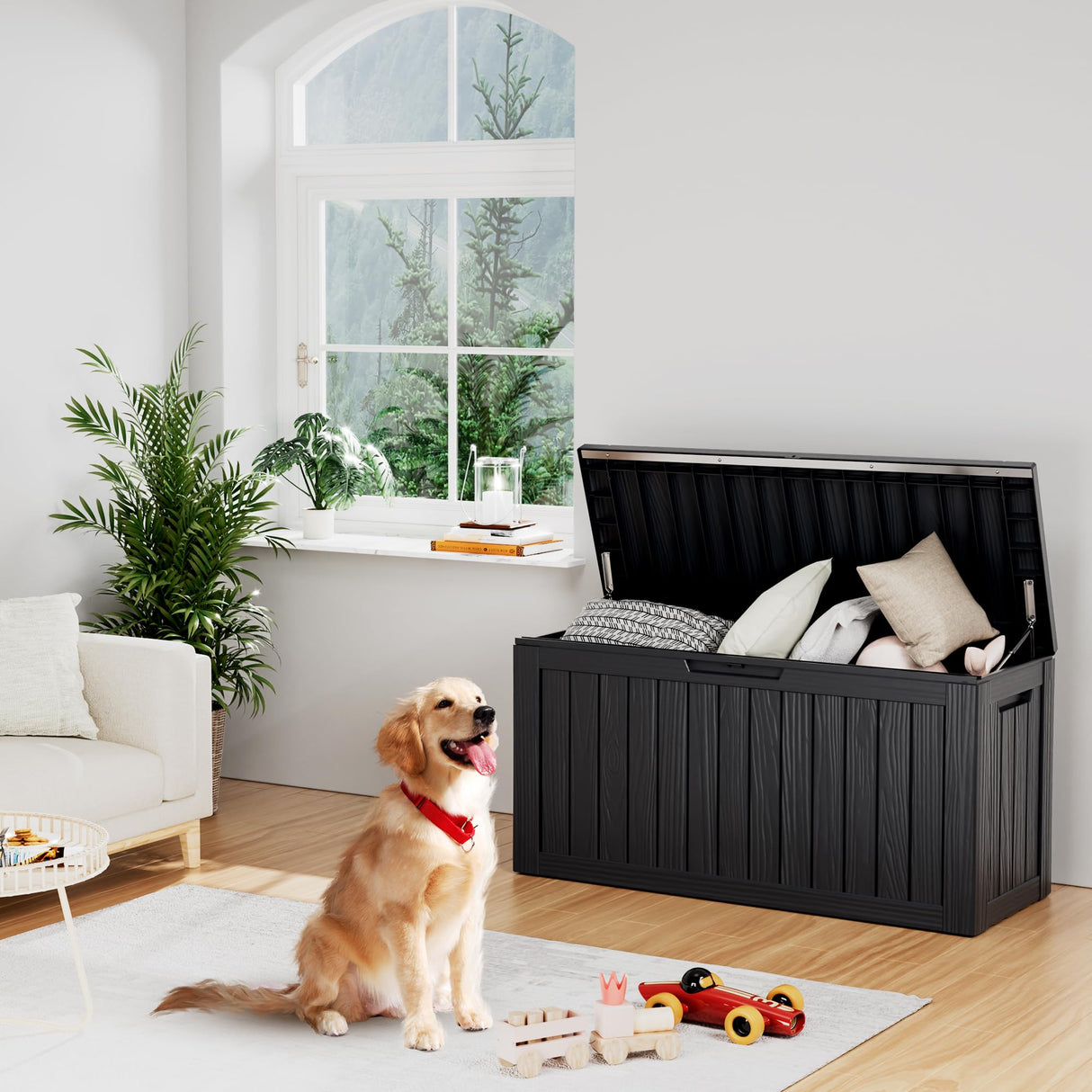 Decksplore 80 Gallon Outdoor Storage Box Waterproof Lockable Resin Deck Box Large, Patio Storage Bin for Pool Accessories Cushion Furniture, Garden Tools, UV-Resistant Outside Delivery Black Decksplore