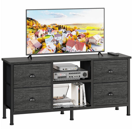 Furologee TV Stand with 4 Drawers, Small Entertainment Center with Open Shelf, Dresser TV Console Table for 50" TV, Media Center for Bedroom, Living Room/Black Oak Furologee