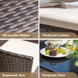 Devoko 4 Pieces Outdoor Patio Furniture Set, PE Rattan Wicker Chairs Balcony Lawn Porch Patio Furniture Sets with Beige Cushion and Table (Brown) Devoko