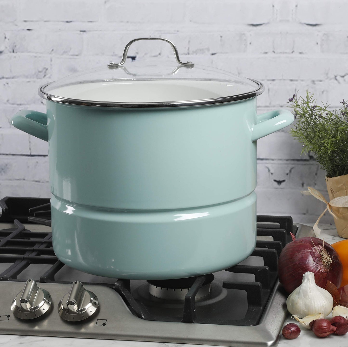 Kenmore Broadway Steamer Stock Pot with Insert and Lid, 16-Quart, Glacier Blue