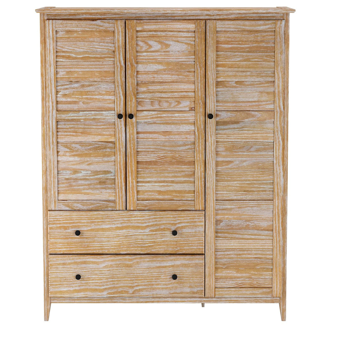 Grain Wood Furniture Greenport 3-Door Wardrobe, Solid Wood with Brushed Driftwood Finish Grain Wood Furniture