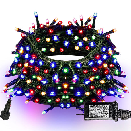Dazzle Bright Christmas String Lights, 66FT 200 LED Connectable Green Wire 8 Modes String Lights, Waterproof Christmas Lights for Indoor Outdoor Patio Party Wedding Decorations, Multi-Colored Dazzle Bright